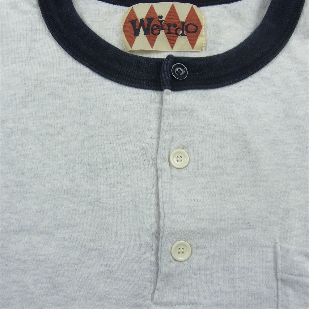 WEIRDO ウィアード WRD-14-SS-32 ヘンリーネック 袖ストライプ 長袖 Tシャツ グレー系 ダークネイビー系 M【中古】
