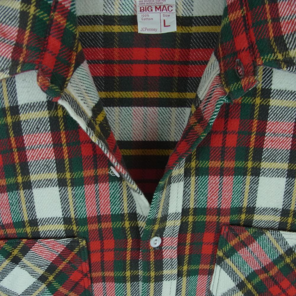 BIG MAC ビッグマック ヴィンテージ 70s ヘビーネル チェック 長袖 シャツ コットン レッド系 グリーン系 イエロー系 L【中古】