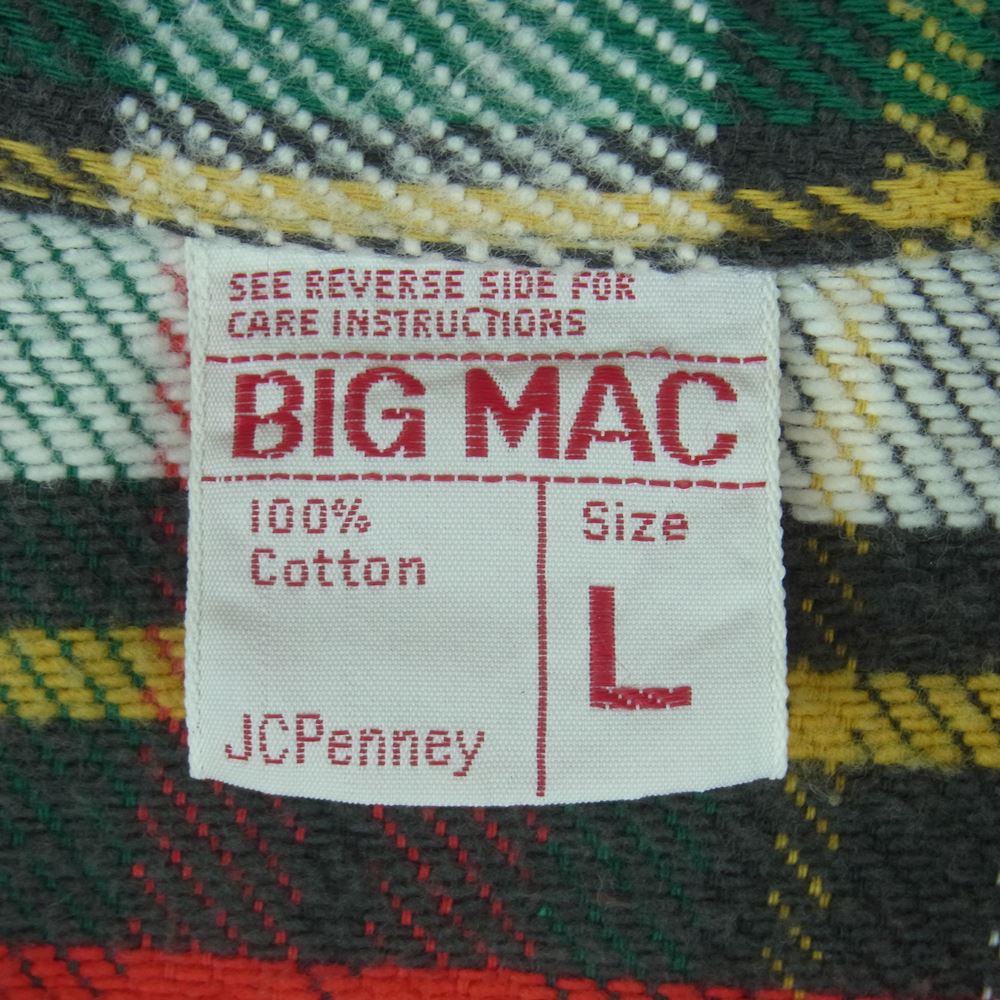 BIG MAC ビッグマック ヴィンテージ 70s ヘビーネル チェック 長袖 シャツ コットン レッド系 グリーン系 イエロー系 L【中古】