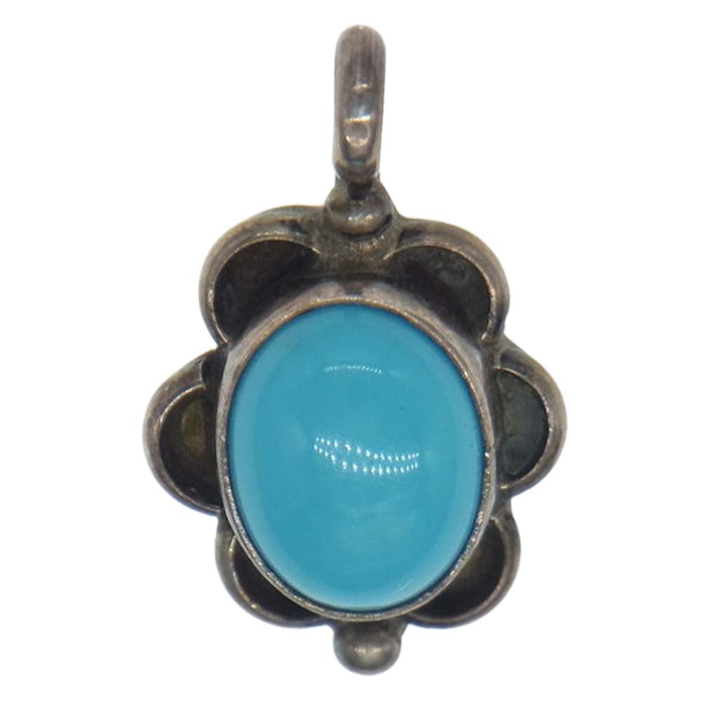 ナバホ族 インディアンジュエリー作者不明 unknown K刻印 ターコイズ フラワー ペンダントトップ シルバー系【中古】