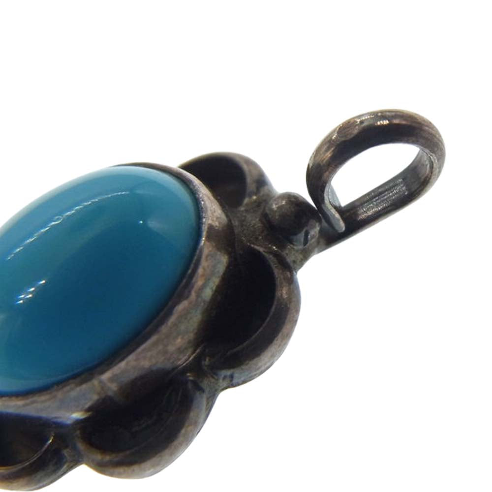 ナバホ族 インディアンジュエリー作者不明 unknown K刻印 ターコイズ フラワー ペンダントトップ シルバー系【中古】