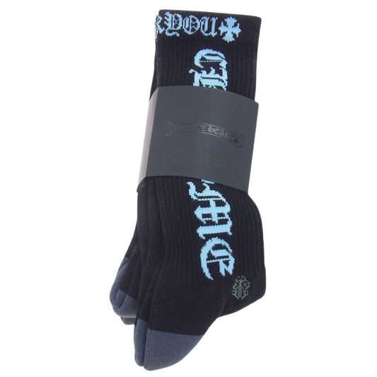 CHROME HEARTS クロムハーツ（原本無） オールドイングリッシロゴ ロングソックス 靴下 3足セット 3P ブラック系 M 25-27cm【美品】【中古】