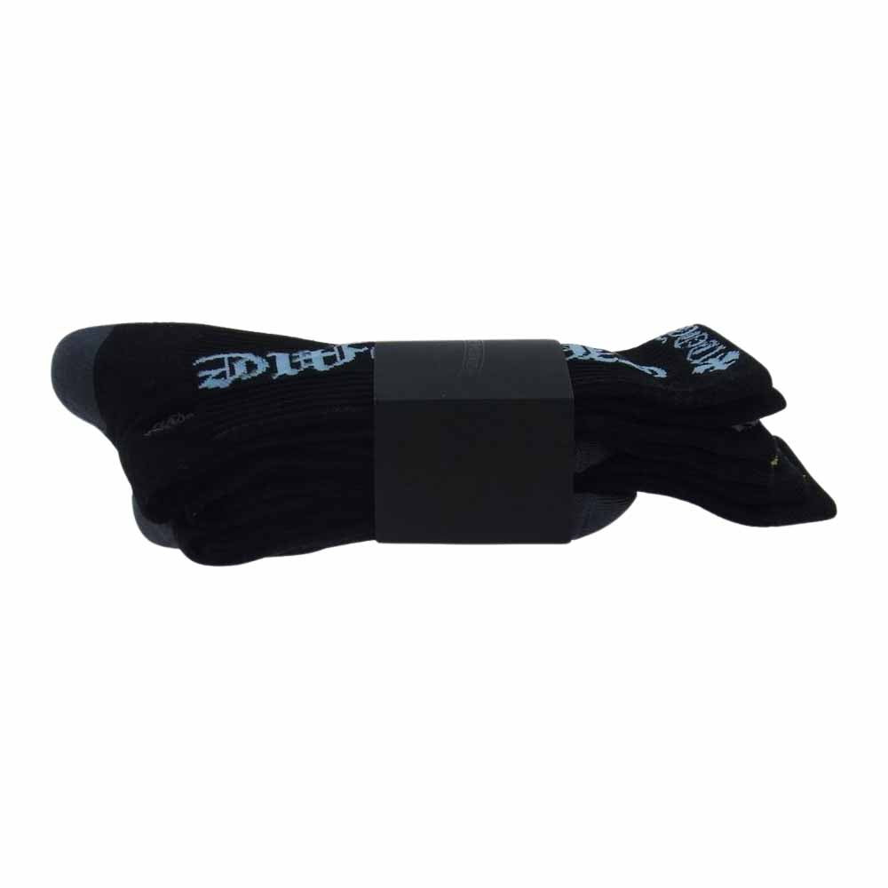 CHROME HEARTS クロムハーツ（原本無） オールドイングリッシロゴ ロングソックス 靴下 3足セット 3P ブラック系 M 25-27cm【美品】【中古】