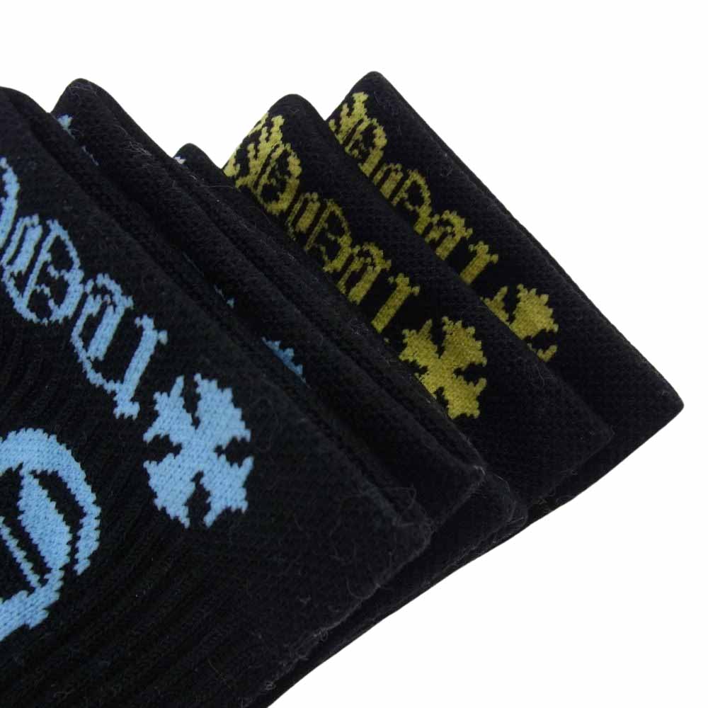 CHROME HEARTS クロムハーツ（原本無） オールドイングリッシロゴ ロングソックス 靴下 3足セット 3P ブラック系 M 25-27cm【美品】【中古】