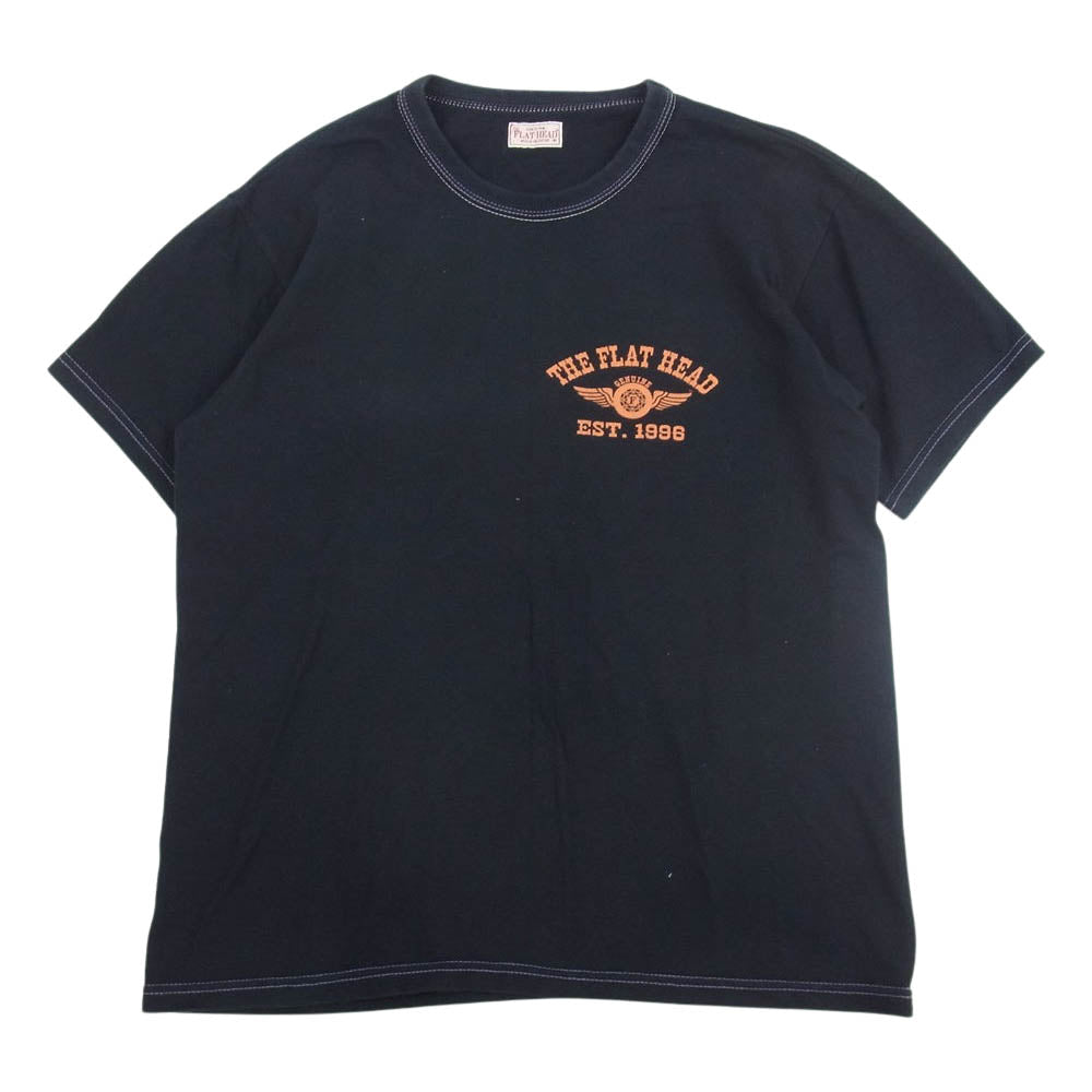 THE FLAT HEAD ザフラットヘッド バックロゴプリント クルーネック 半袖 Tシャツ ブラック系 40【中古】