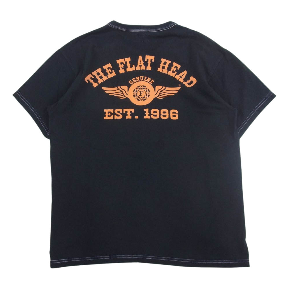 THE FLAT HEAD ザフラットヘッド バックロゴプリント クルーネック 半袖 Tシャツ ブラック系 40【中古】