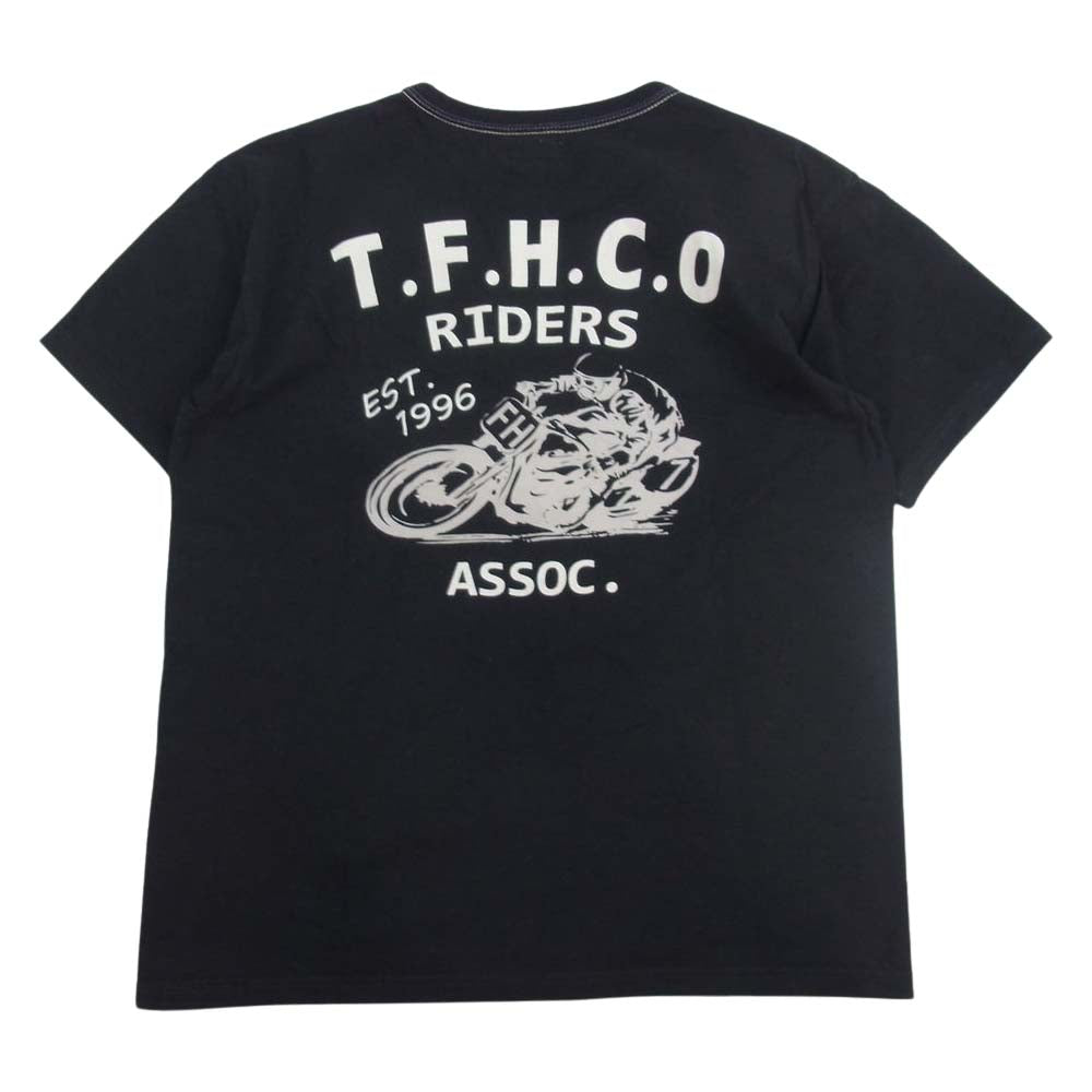 THE FLAT HEAD ザフラットヘッド TFHCO RIDERS ASSOCIATION ロゴプリント クルーネック 半袖 Tシャツ ブラック系 40【中古】
