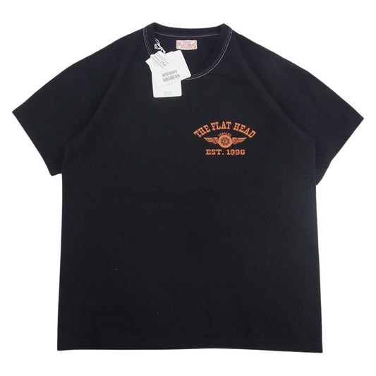 THE FLAT HEAD ザフラットヘッド THC-202 タグ付き バックロゴプリント クルーネック 半袖 Tシャツ ブラック系 M【美品】【中古】