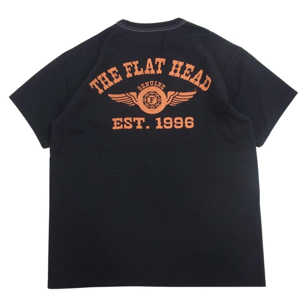 THE FLAT HEAD ザフラットヘッド THC-202 タグ付き バックロゴプリント クルーネック 半袖 Tシャツ ブラック系 M【美品】【中古】