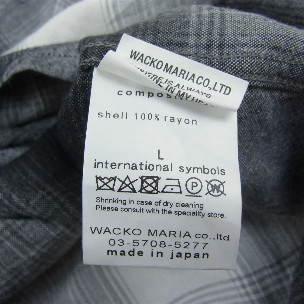 WACKO MARIA ワコマリア オンブレチェック レーヨン シャツ ブラック系 ホワイト系 グレー系 L【中古】