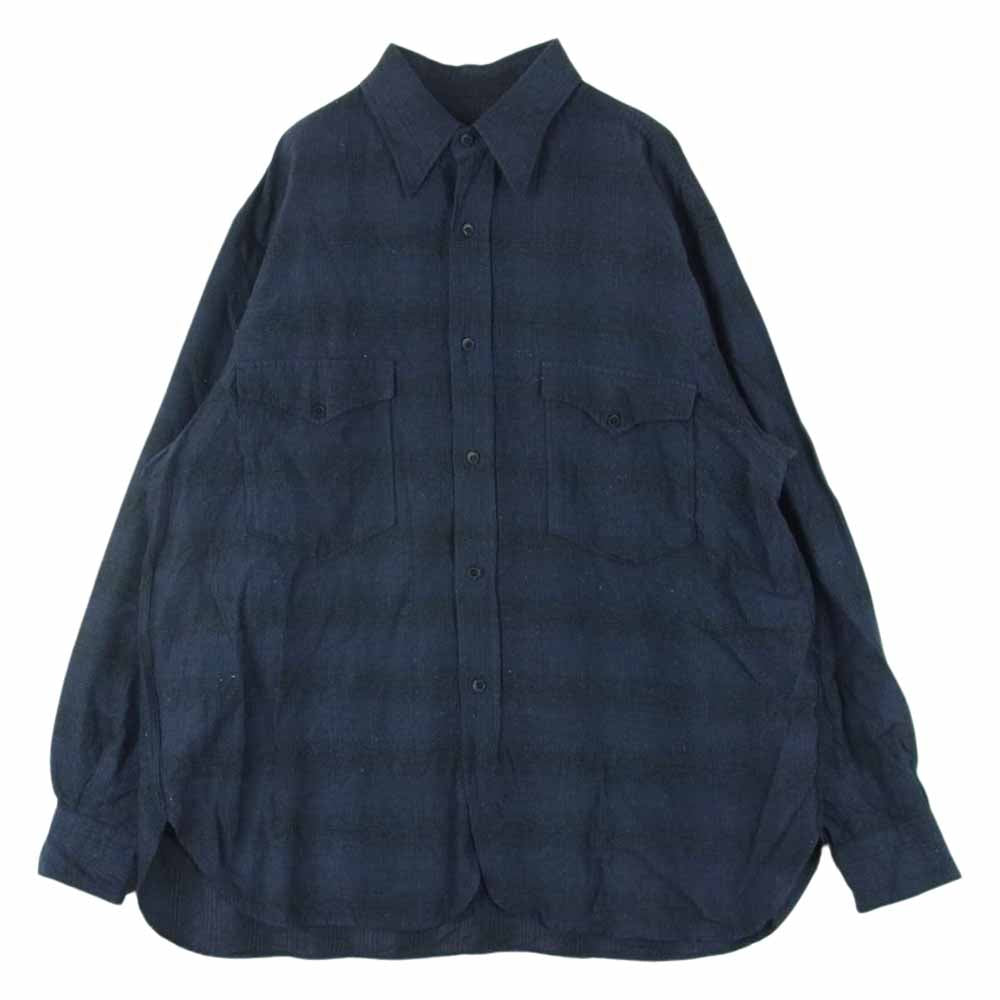 COMOLI コモリ 21AW U03-02010 ウール シルク チェック ワーク シャツ 長袖 日本製 ネイビー系【中古】