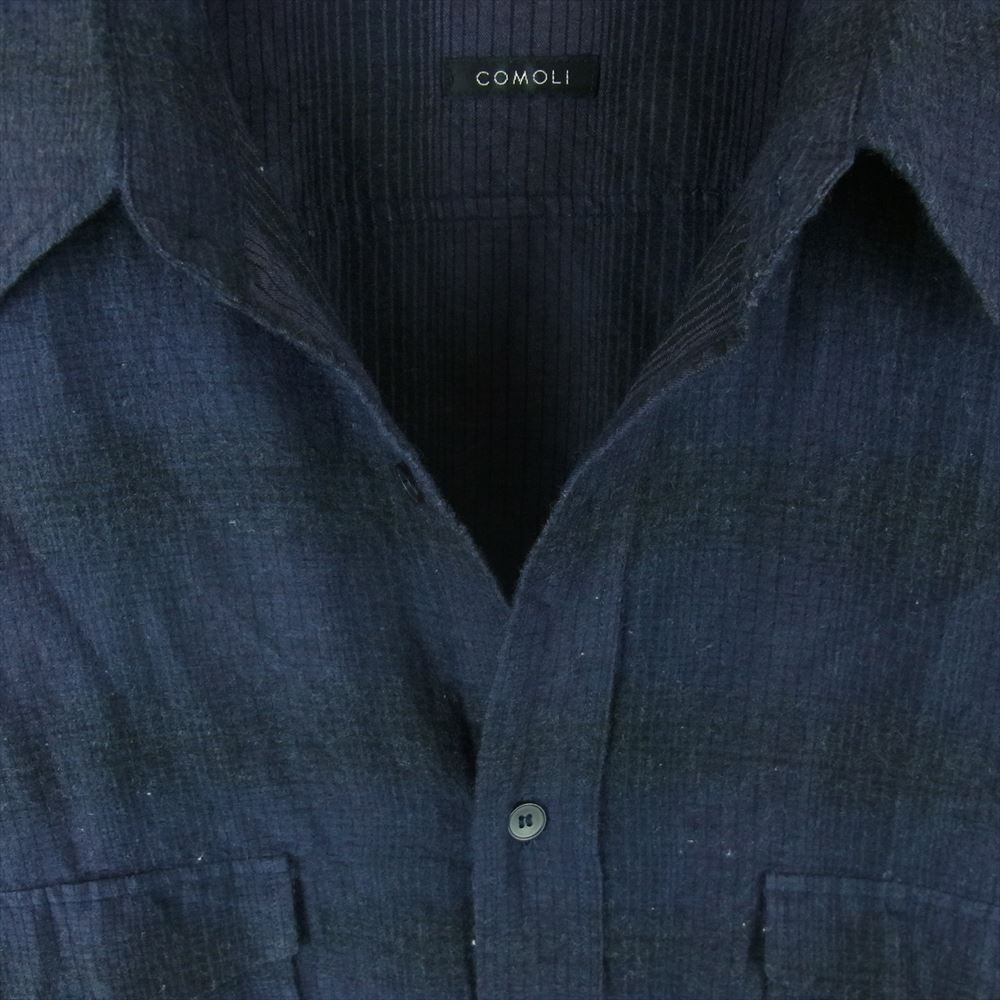 COMOLI コモリ 21AW U03-02010 ウール シルク チェック ワーク シャツ 長袖 日本製 ネイビー系【中古】