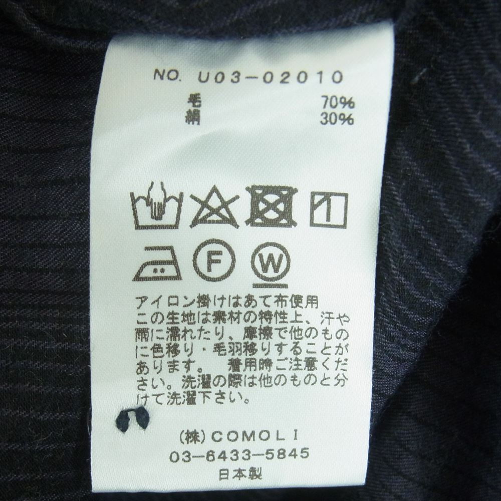COMOLI コモリ 21AW U03-02010 ウール シルク チェック ワーク シャツ 長袖 日本製 ネイビー系【中古】