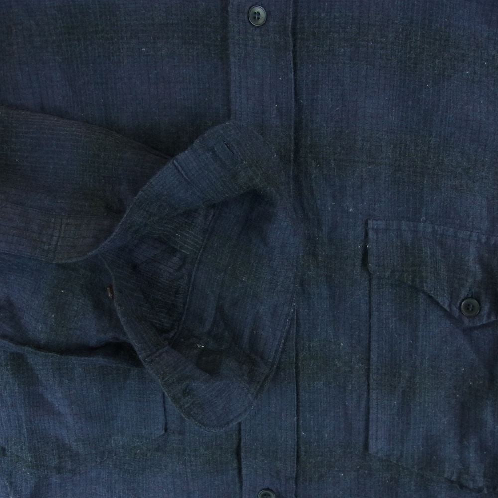 COMOLI コモリ 21AW U03-02010 ウール シルク チェック ワーク シャツ 長袖 日本製 ネイビー系【中古】