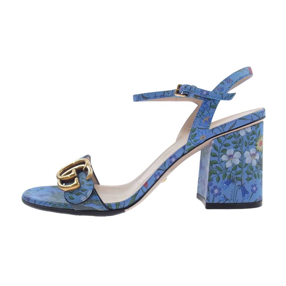 GUCCI グッチ GGマーモント フラワー総柄 ストラップ ヒール パンプス ライトブルー系 36.5【美品】【中古】