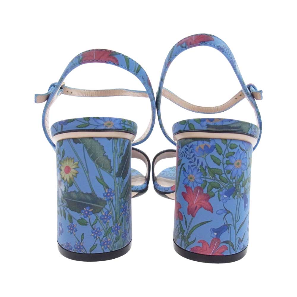 GUCCI グッチ GGマーモント フラワー総柄 ストラップ ヒール パンプス ライトブルー系 36.5【美品】【中古】