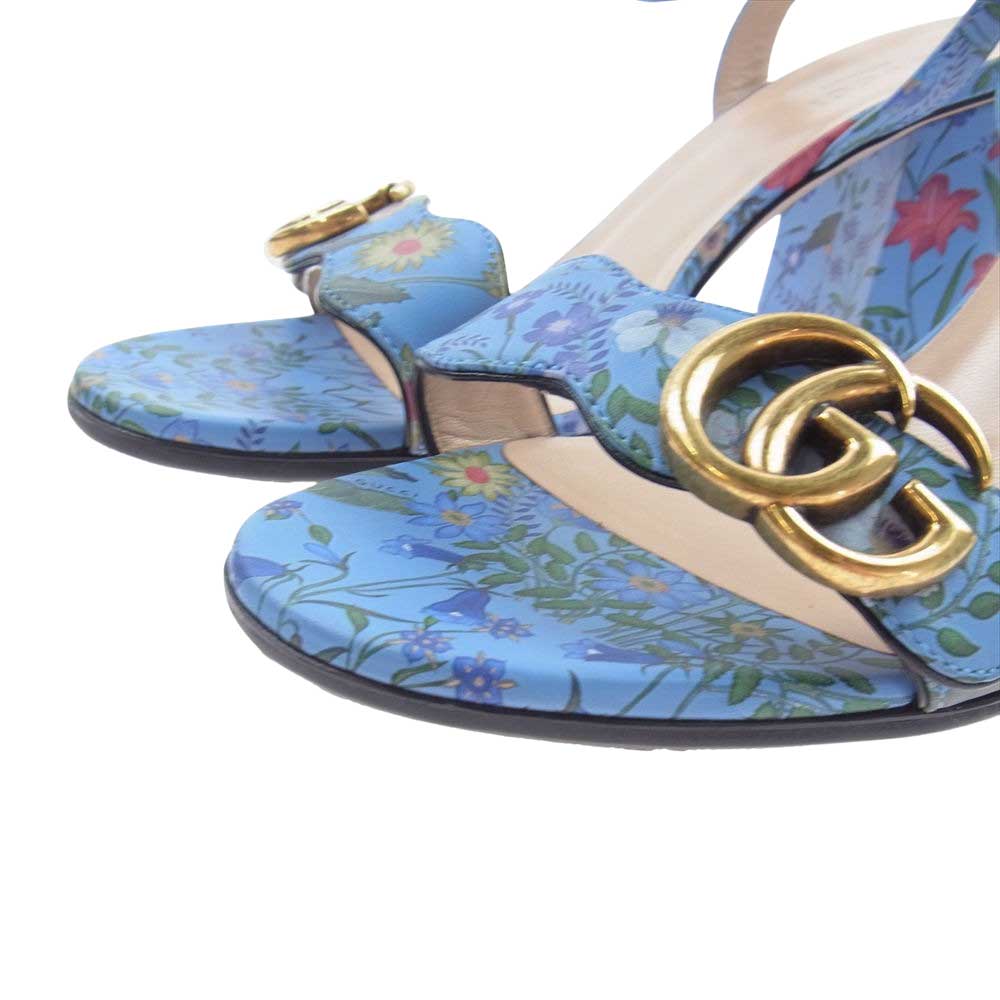GUCCI グッチ GGマーモント フラワー総柄 ストラップ ヒール パンプス ライトブルー系 36.5【美品】【中古】