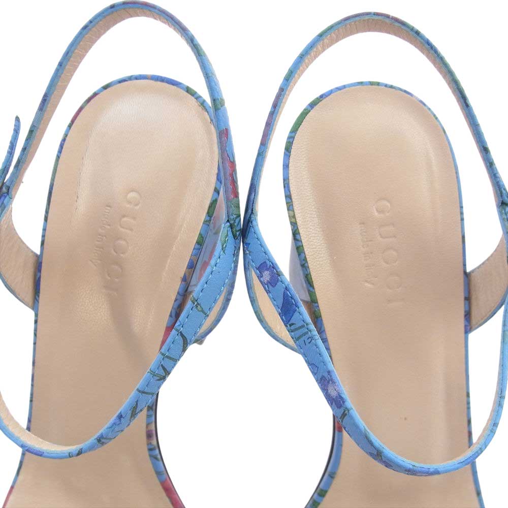 GUCCI グッチ GGマーモント フラワー総柄 ストラップ ヒール パンプス ライトブルー系 36.5【美品】【中古】
