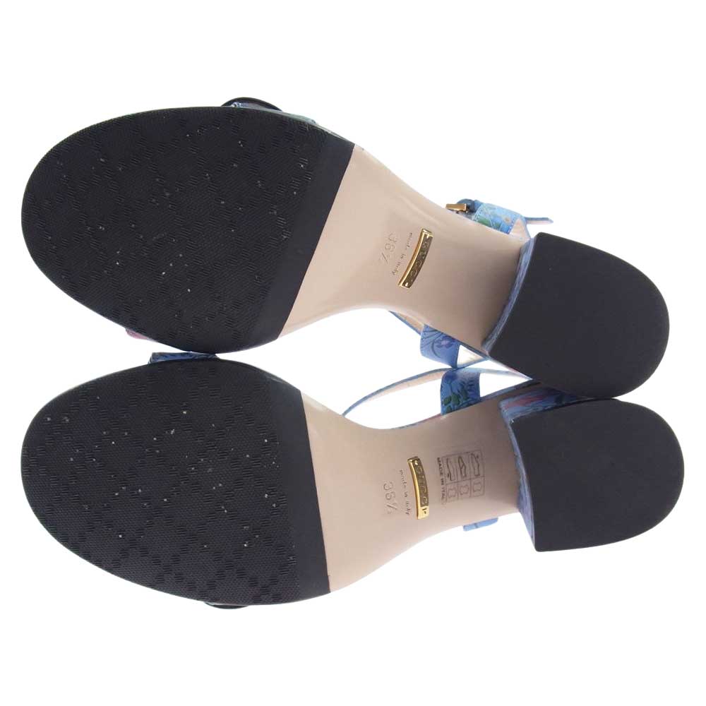 GUCCI グッチ GGマーモント フラワー総柄 ストラップ ヒール パンプス ライトブルー系 36.5【美品】【中古】