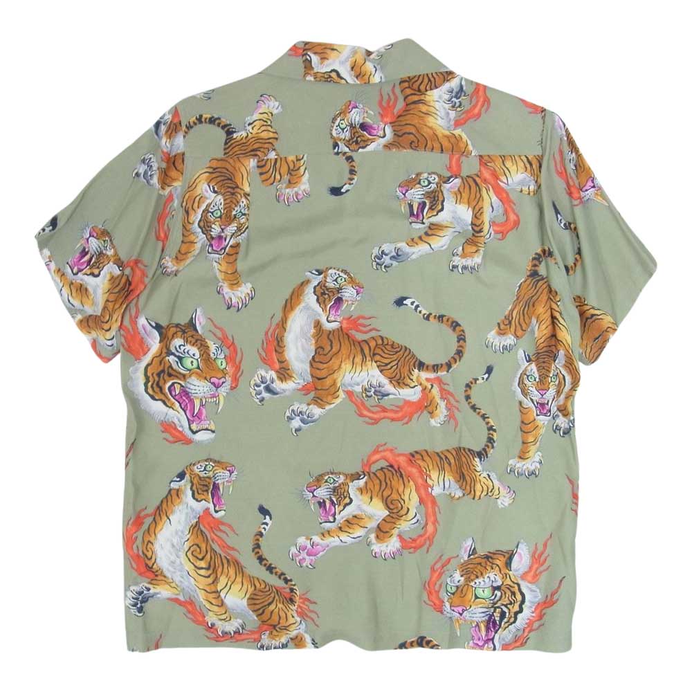 WACKO MARIA ワコマリア TIM LEHI ティムリーハイ HAWAIIAN SHIRT 虎 タイガー 総柄 ハワイアンシャツ アロハシャツ グリーン系 XS【中古】