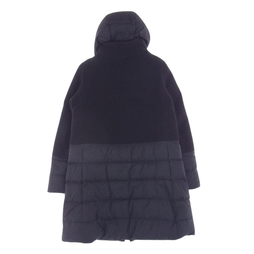 Herno ヘルノ PI0848D-39601-9300 イタリア製 着脱可能フード付き ウール ナイロン 切替 ロング ダウン ジャケット ブラック系 46【美品】【中古】