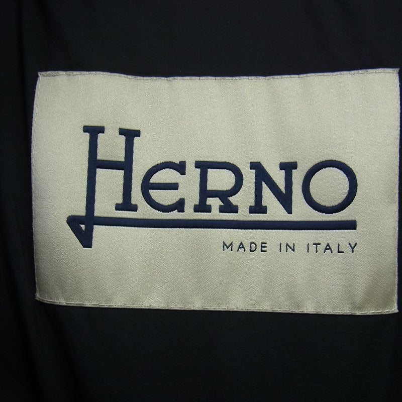 Herno ヘルノ PI0848D-39601-9300 イタリア製 着脱可能フード付き ウール ナイロン 切替 ロング ダウン ジャケット ブラック系 46【美品】【中古】
