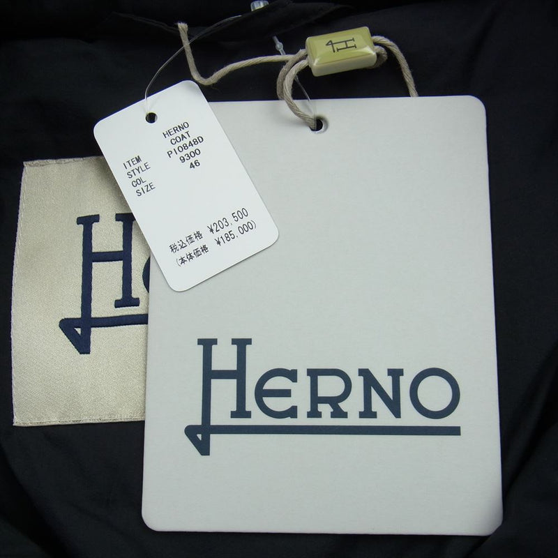Herno ヘルノ PI0848D-39601-9300 イタリア製 着脱可能フード付き ウール ナイロン 切替 ロング ダウン ジャケット ブラック系 46【美品】【中古】