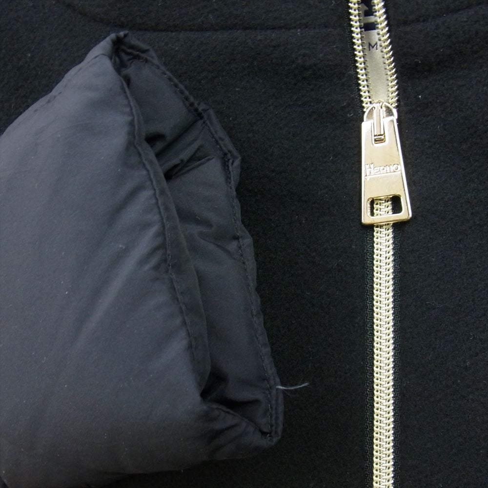 Herno ヘルノ PI0848D-39601-9300 イタリア製 着脱可能フード付き ウール ナイロン 切替 ロング ダウン ジャケット ブラック系 46【美品】【中古】