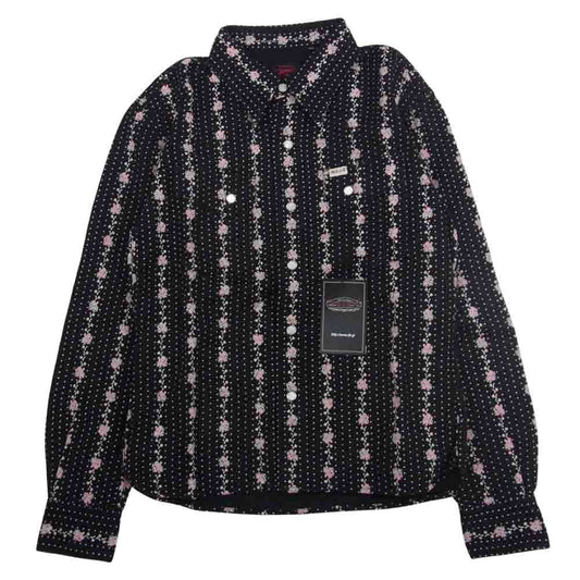 R.J.B アールジェイビー 総花柄 ウエスタン 長袖 シャツ ブラック ブラック系 36【新古品】【未使用】【中古】