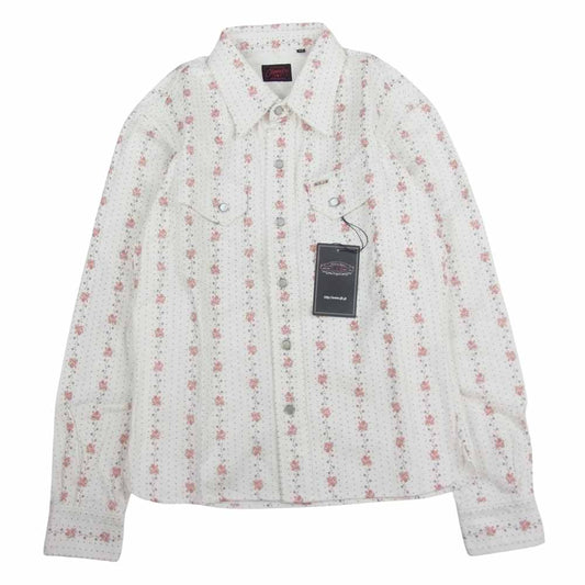 R.J.B アールジェイビー 総花柄 ウエスタン 長袖 シャツ ホワイト オフホワイト系 36【新古品】【未使用】【中古】