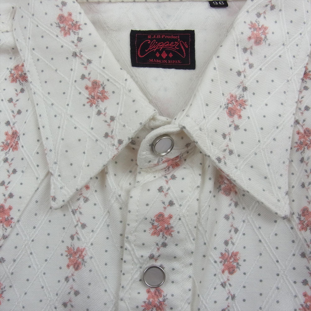 R.J.B アールジェイビー 総花柄 ウエスタン 長袖 シャツ ホワイト オフホワイト系 36【新古品】【未使用】【中古】