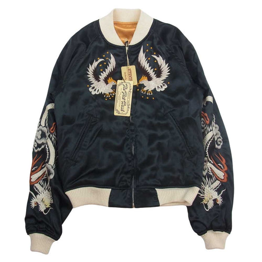 THE FLAT HEAD ザフラットヘッド 鷹虎 サテン×サテン リバーシブル スカジャン サテン ジャンパー ジャケット グリーン系【美品】【中古】