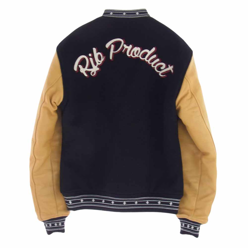 R.J.B アールジェイビー 袖ラムスキン シンサレート中綿 レタード スタジャン バーシティ ジャケット ブラック系 38【極上美品】【中古】