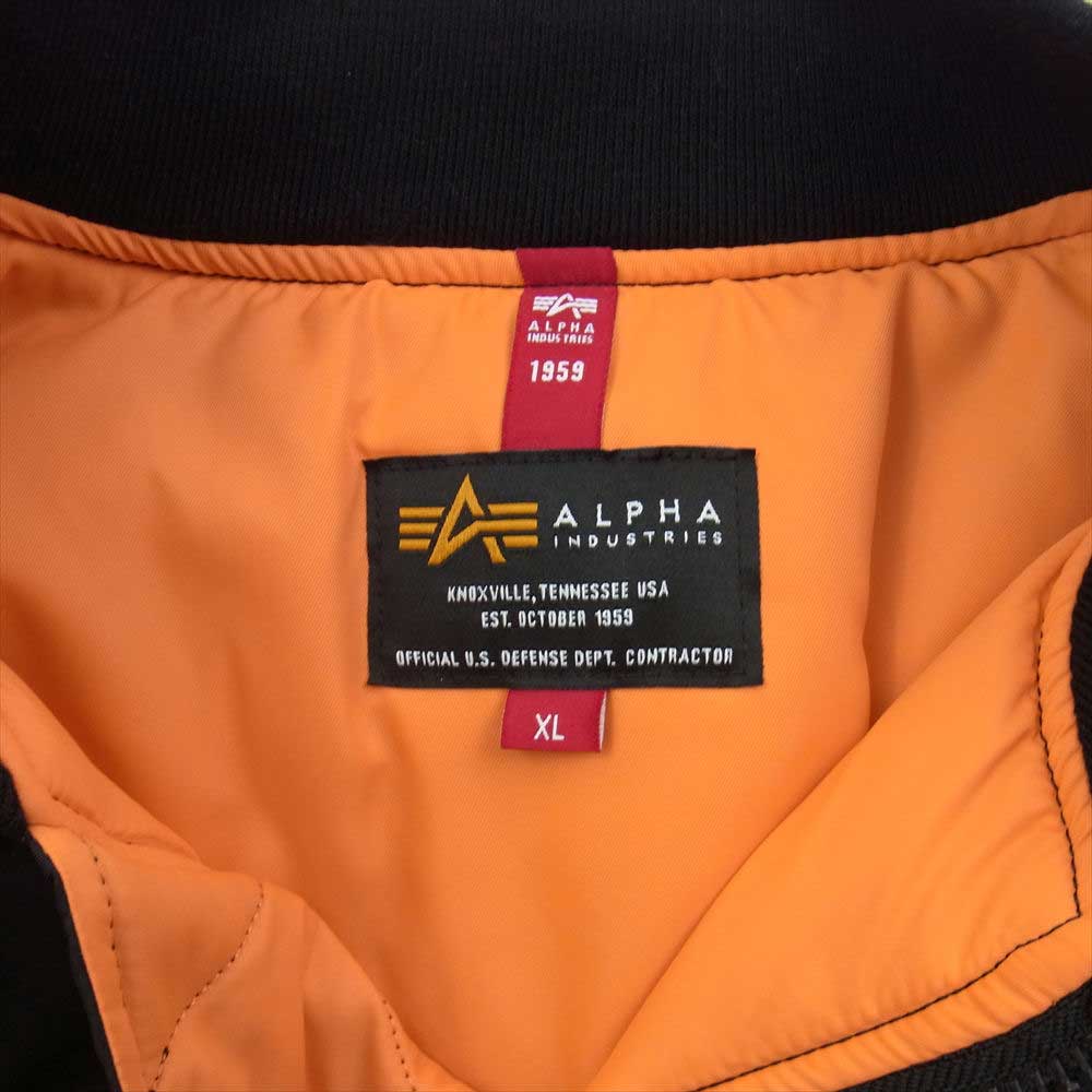 ALPHA アルファ フェイクレザースリーブ MA1 フライト ボンバー ジャケット ブラック系 XL【美品】【中古】