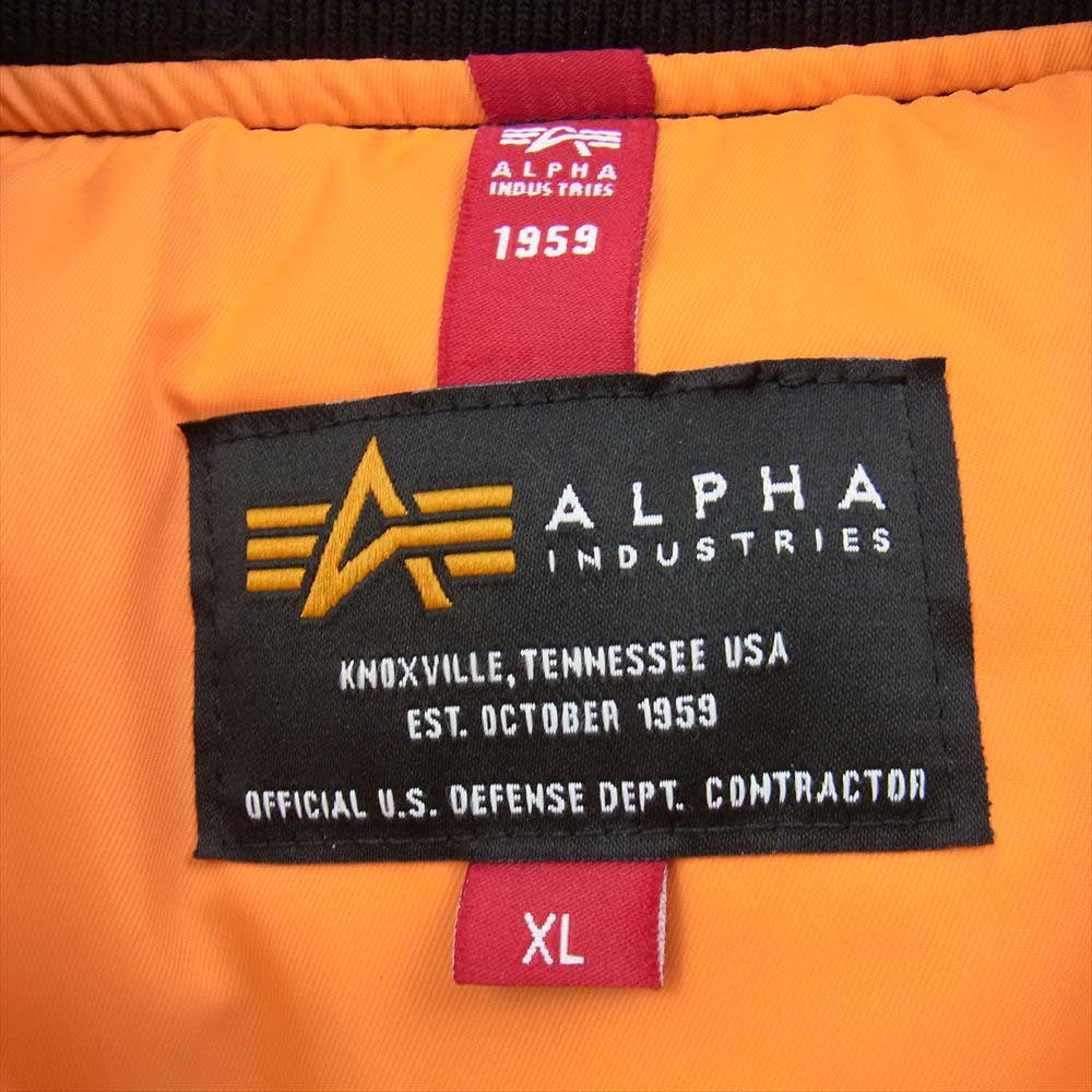 ALPHA アルファ フェイクレザースリーブ MA1 フライト ボンバー ジャケット ブラック系 XL【美品】【中古】
