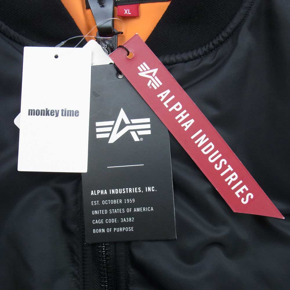 ALPHA アルファ フェイクレザースリーブ MA1 フライト ボンバー ジャケット ブラック系 XL【美品】【中古】