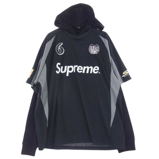 Supreme シュプリーム 23AW Hooded Soccer Jersey サッカー ジャージー レイヤー パーカー ブラック系 M【極上美品】【中古】