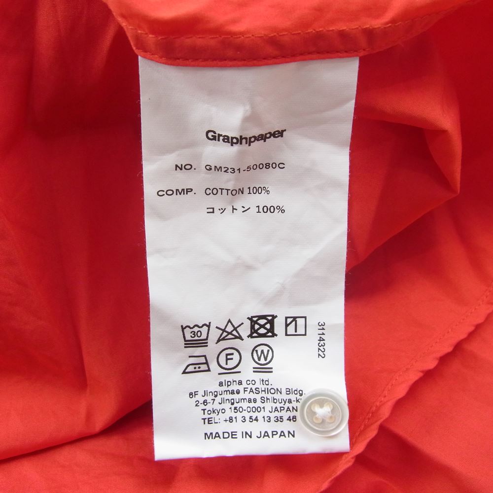 GRAPHPAPER グラフペーパー 23SS GM231-50080C BROAD L/S OVERSIZED REGULAR COLLAR SHIRT ブロード ロングスリーブ オーバーサイズ 長袖 シャツ レッド レッド系 F【中古】