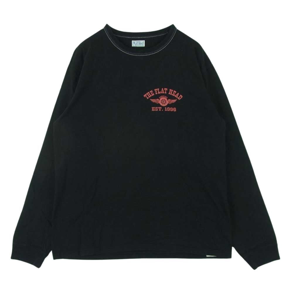 THE FLAT HEAD ザフラットヘッド プリント 長袖 Tシャツ コットン 日本製 ブラック系 42【中古】