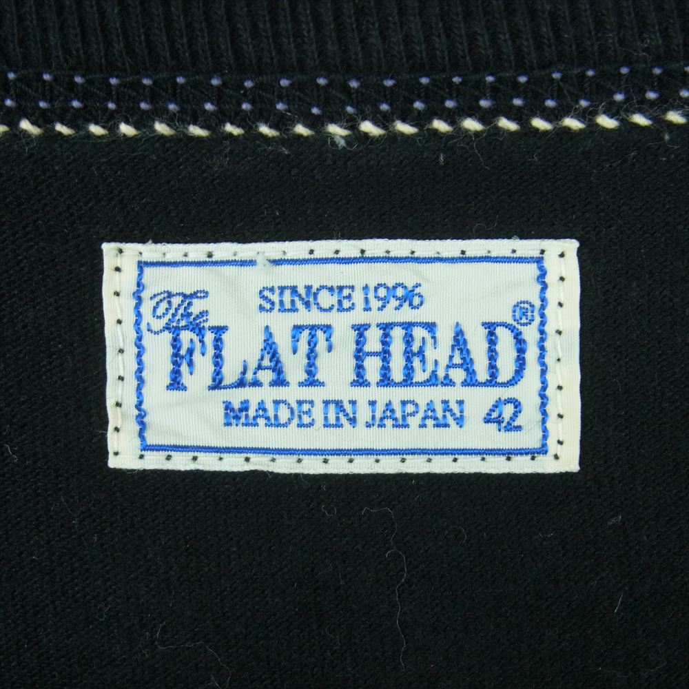 THE FLAT HEAD ザフラットヘッド プリント 長袖 Tシャツ コットン 日本製 ブラック系 42【中古】
