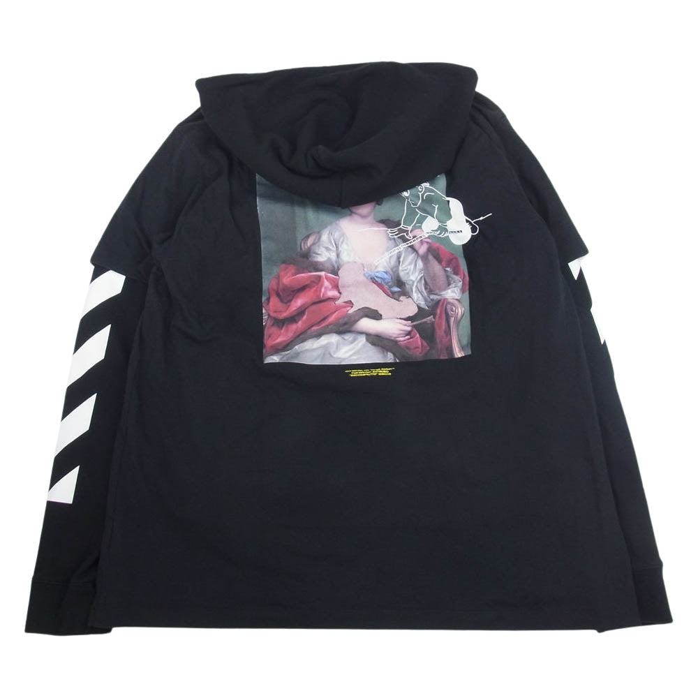 OFF-WHITE オフホワイト OMAB033E19185005 Diag Mariana Double Tee Hoodie ダイアグマリアナ ダブル Tシャツ フーディ レイヤード プルオーバー パーカー  ブラック系 L【中古】