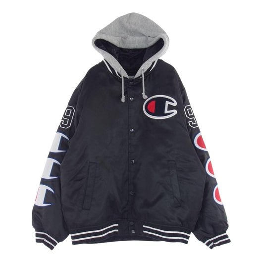 Supreme シュプリーム 18AW  × Champion Hooded Satin Varsity Jacket チャンピオン フーデッド サテン バーシティ ジャケット ブラック系 M【中古】
