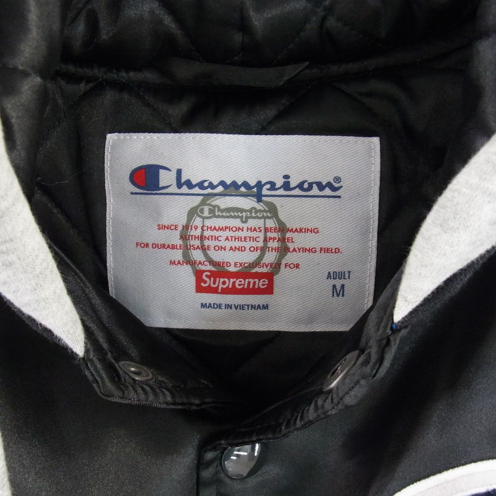 Supreme シュプリーム 18AW  × Champion Hooded Satin Varsity Jacket チャンピオン フーデッド サテン バーシティ ジャケット ブラック系 M【中古】