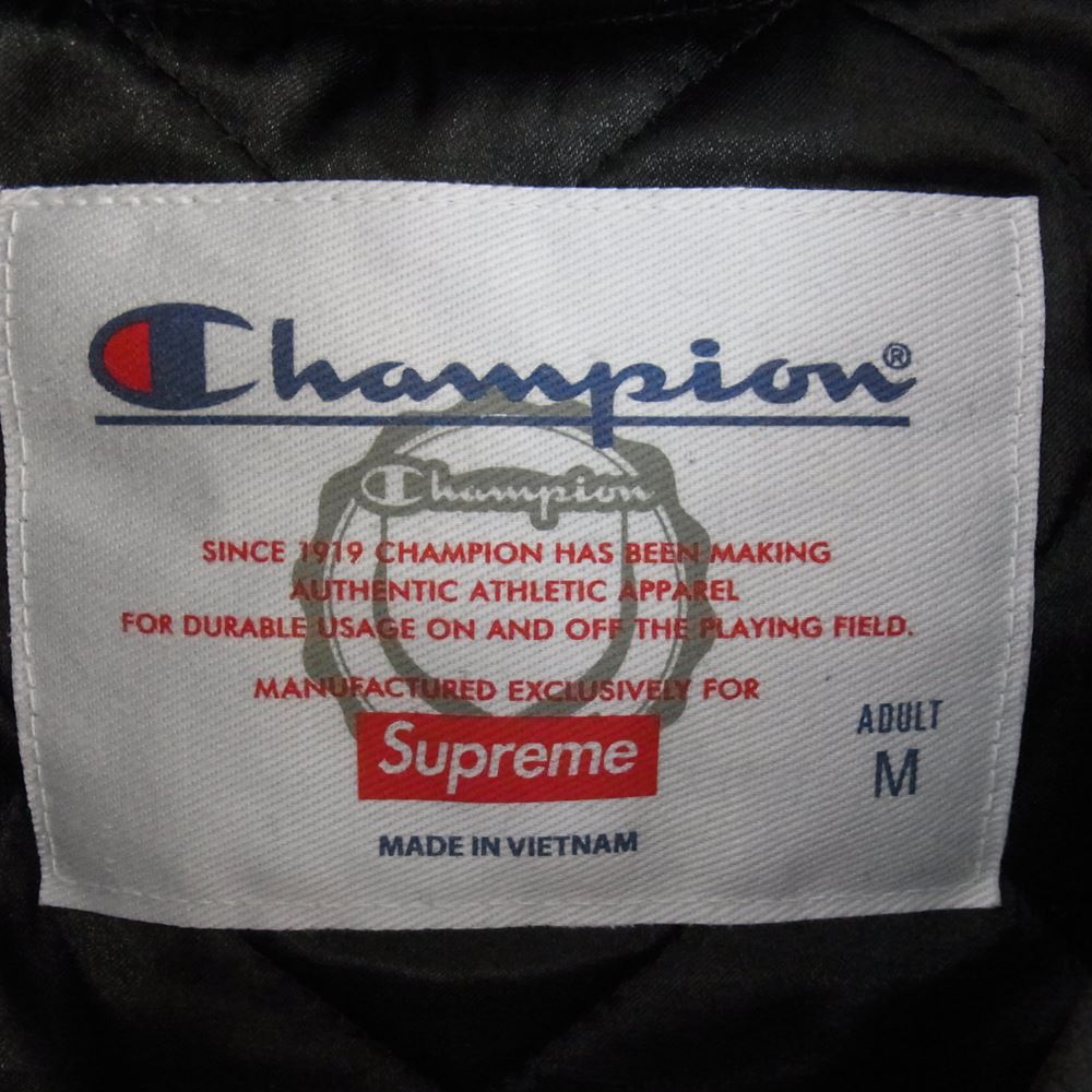 Supreme シュプリーム 18AW  × Champion Hooded Satin Varsity Jacket チャンピオン フーデッド サテン バーシティ ジャケット ブラック系 M【中古】