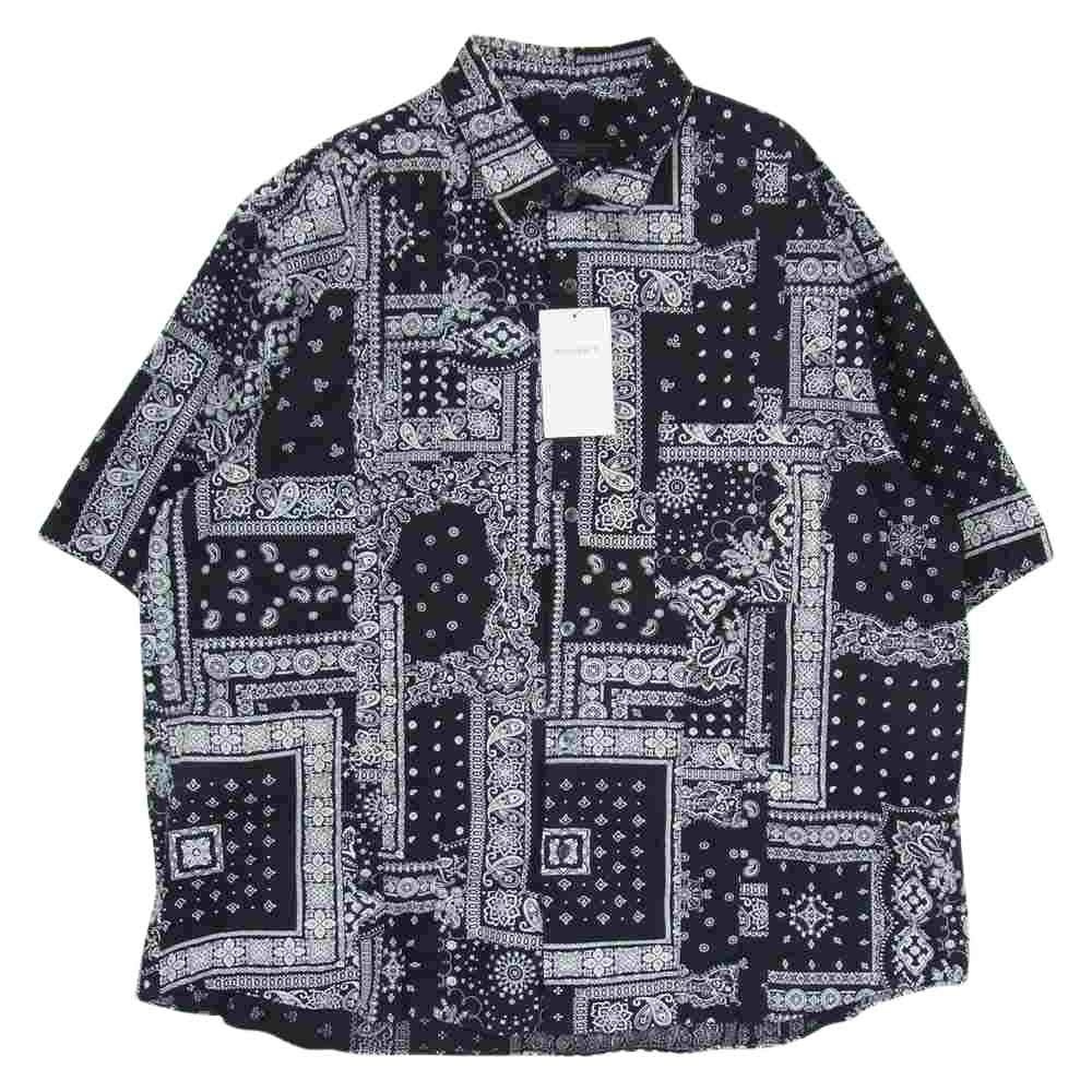 SOPHNET. ソフネット 22SS SOPH-220017 S/S BAGGY VERTICAL PANELED REGULAR COLLAR SHIRT バギー バーティカル パネルド レギュラー カラー シャツ バンダナ ペイズリー 半袖 ブラック系 ホワイト系 L【新古品】【未使用】【中古】