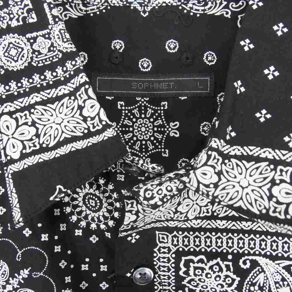 SOPHNET. ソフネット 22SS SOPH-220017 S/S BAGGY VERTICAL PANELED REGULAR COLLAR SHIRT バギー バーティカル パネルド レギュラー カラー シャツ バンダナ ペイズリー 半袖 ブラック系 ホワイト系 L【新古品】【未使用】【中古】