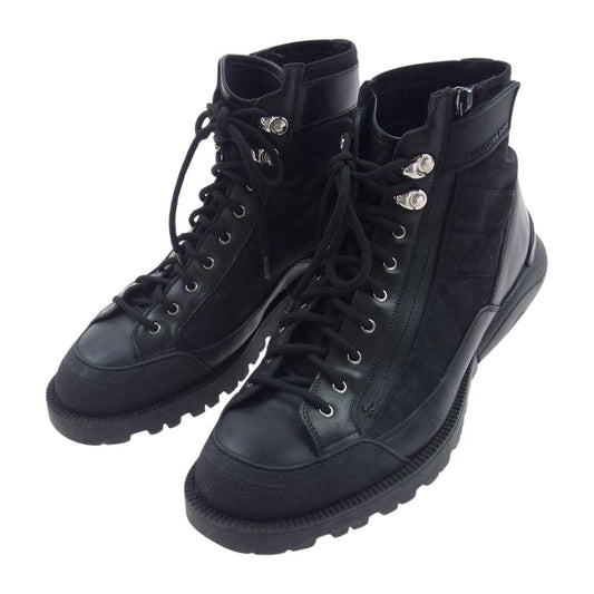 Christian Dior クリスチャンディオール 19ABM イタリア製 レザー切替 サイドジップ レースアップ オブリーク コンバットブーツ スニーカー ブラック系 41【中古】