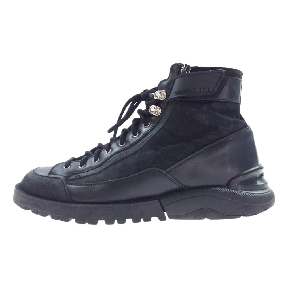 Christian Dior クリスチャンディオール 19ABM イタリア製 レザー切替 サイドジップ レースアップ オブリーク コンバットブーツ スニーカー ブラック系 41【中古】