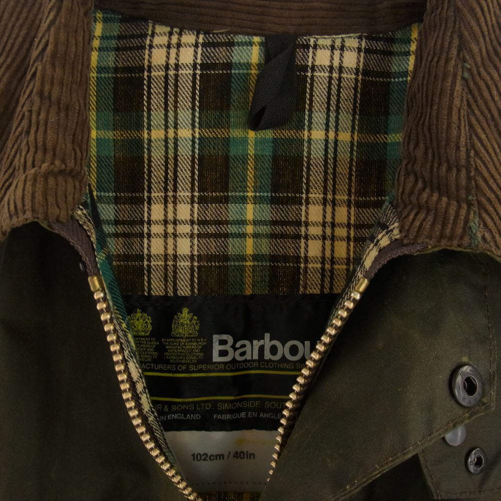 Barbour バブアー ヴィンテージ 80s 2ワラント YKK棒ジップ 茶襟 BEAUFORT ビューフォート オイルド ジャケット カーキ系 102cｍ/40in【中古】