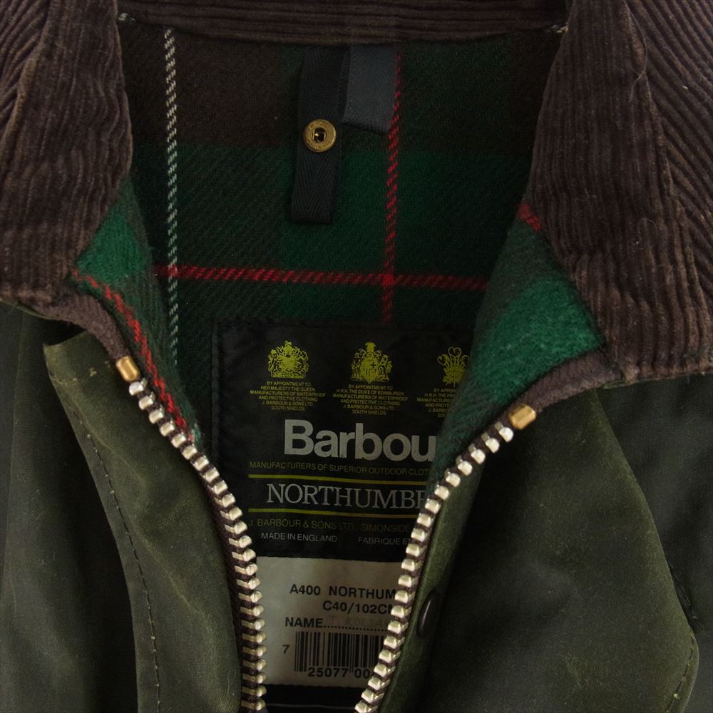 Barbour バブアー 96年製 NORTHUMBRIA ノーザン ブリア オイルド ジャケット カーキ系 C40/102cｍ【中古】